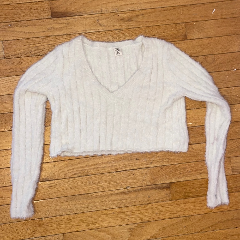 Urban Outfitters Cropped Cream V-Neck Cozy Sweater
